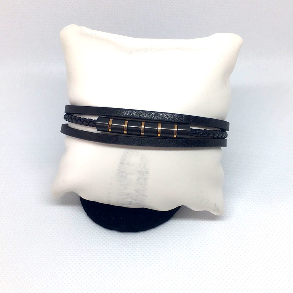 Leather and Stainless Steel Bracelet 8 inch